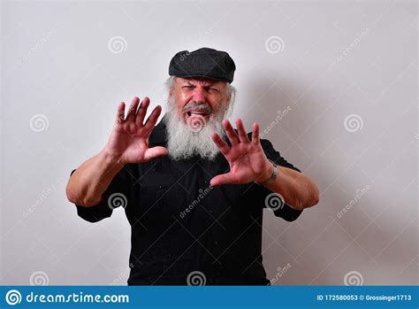 Cranky Old Man Giving The Stop Sign Stock Image Image Of Beard Handselderly 172580053