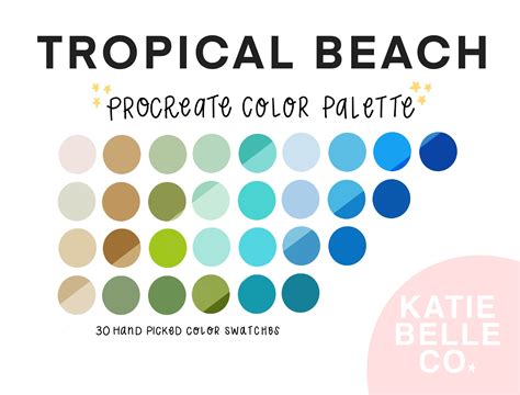 Tropical Beach Color Palette Tropical Colors Procreate 30 Swatches