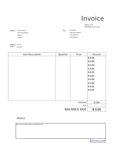 Free Blank Invoice Templates Pdf Eforms Editable Invoice Template Invoice Example Format