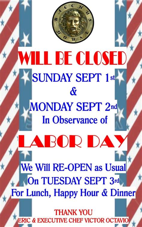 Bacchus House Will Be Closed Labor Day Sept 1st And 2nd 2019 Bacchus