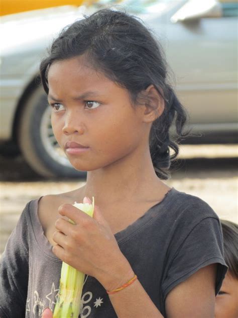 Poor Cambodian Street Girl Selling