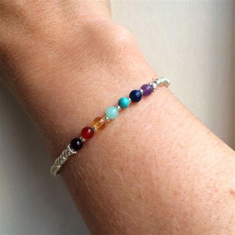 7 Chakra Bracelet Sterling Silver Tiny Gemstone Bead Bracelet 4mm Small