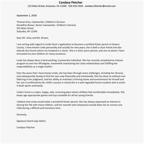 A Sample Reference Letter For Foster Parenting