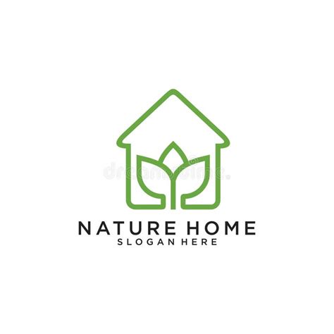 Home Nature Logo Vector Design Nature Green Leaf And House Stock