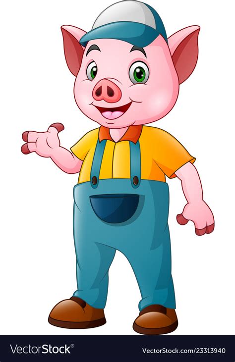 Cute Farmer Pig Cartoon Royalty Free Vector Image