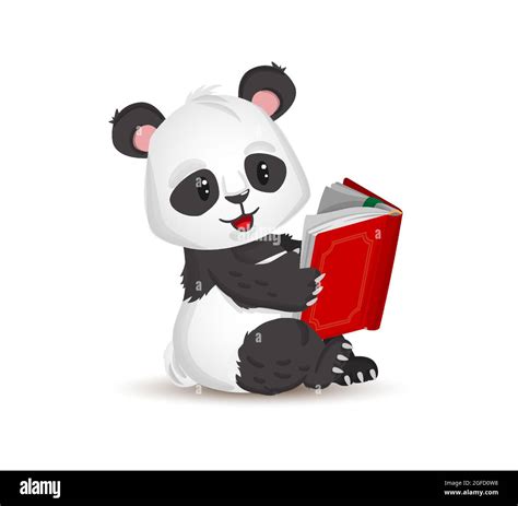 Un Pequeño Y Lindo Panda Está Leyendo Un Libro Vector Ilustración En