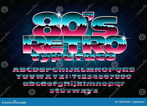 80s Retro Typeface Uppercase And Lowercase Letters And Numbers Stock