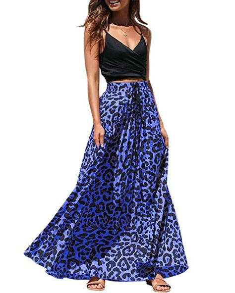 Womens Maxi Skirt Leopard Print Chiffon Beach Pleated High Waisted A