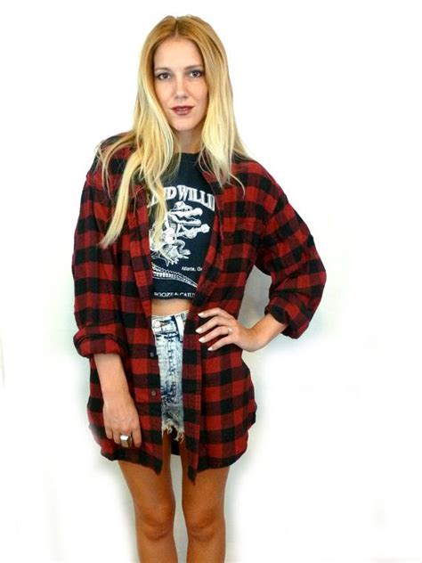 90s Red And Black Grunge Flannel Long Sleeve Oversize Etsy
