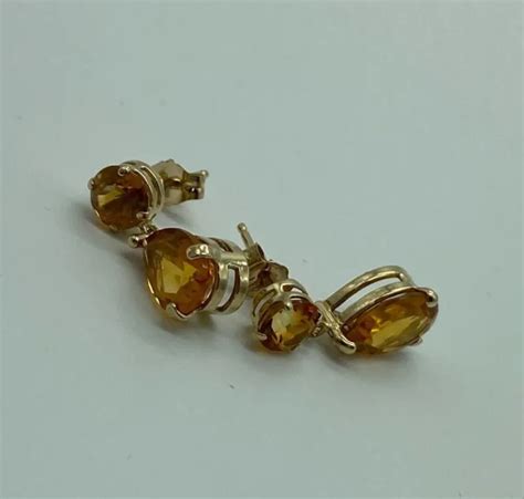 10K YELLOW GOLD Round Pear Citrine Stud Drop Dangle Earrings 5 6CTW