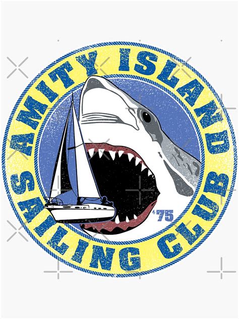 Amity Island Sailing Club White Border Sticker By Gritfx Redbubble