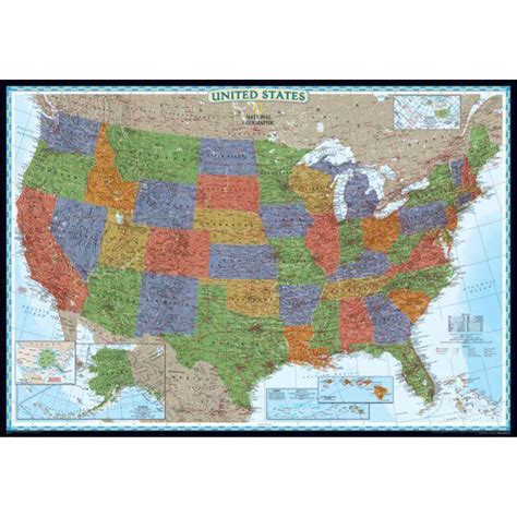 National Geographic The Decorative Usa Map Politically Largely Laminates