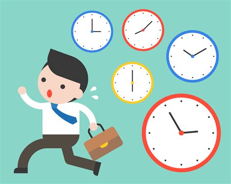 Cute Businessman Running In Rush Hours And Clocks Time Management