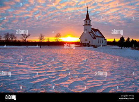 Usa Minnesota Winter Sunset Over Country Church Stock Photo 57710986