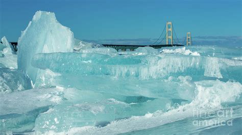 Mackinac Bridge With Blue Ice Photograph By Todd Bielby Pixels