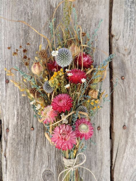 Dried Flower Bouquet Floral Arrangement Strawflowers Globe