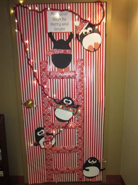 christmas holiday door decoration may your days be merry and bright with penguins putting
