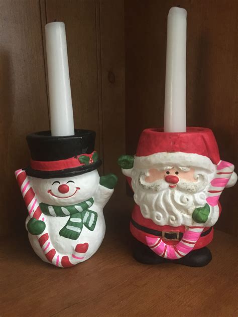 Homco Santa And Snowman Candle Holders From The 70s Snowman Candle