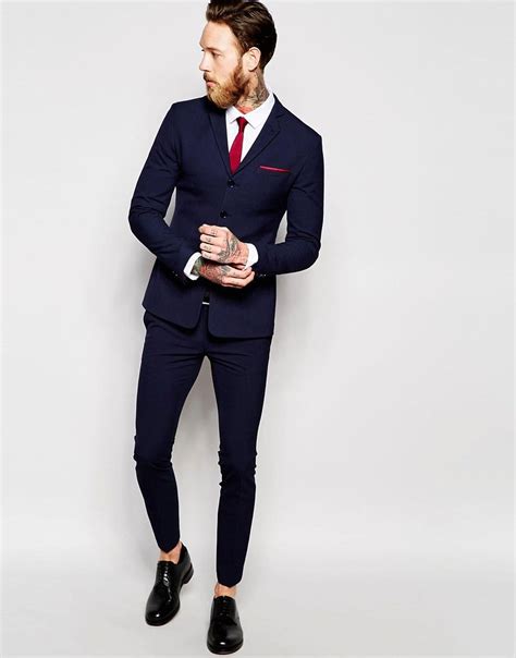 Submitted 3 years ago by deleted. Image 1 of ASOS Super Skinny Four Button Suit in Navy ...