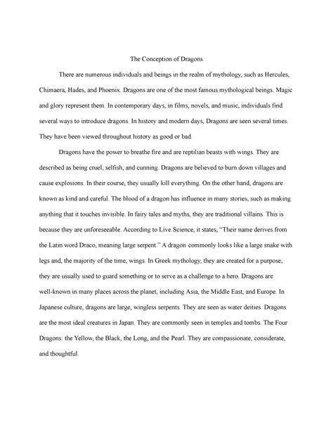 2021 Intro To World Mythology Essay The Conception Of Dragons There