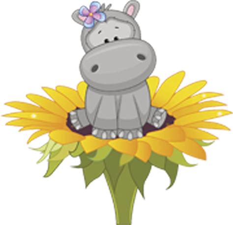 Adorable Baby Hippo On Sunflower Vinyl Decal Sticker Shinobi Stickers
