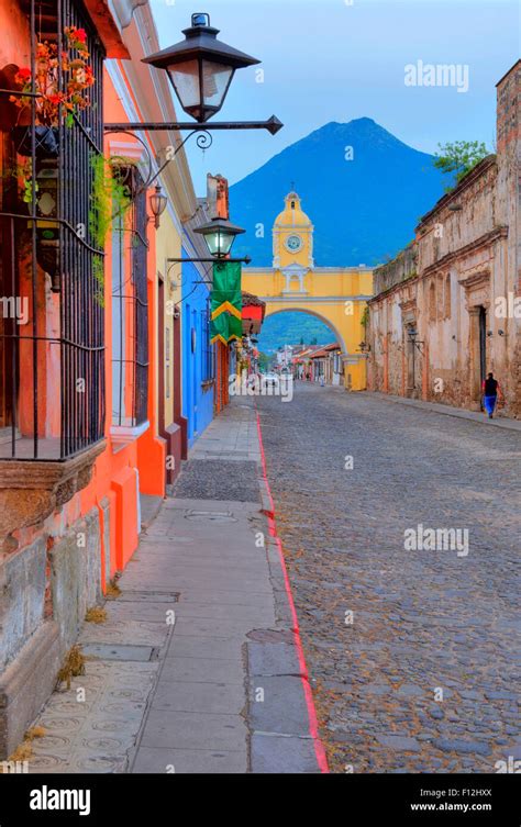Street View Of Antigua Guatemala Stock Photo Alamy