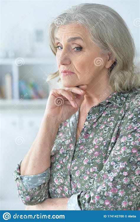 Close Up Portrait Of Sad Senior Woman Stock Photo Image Of Caucasian
