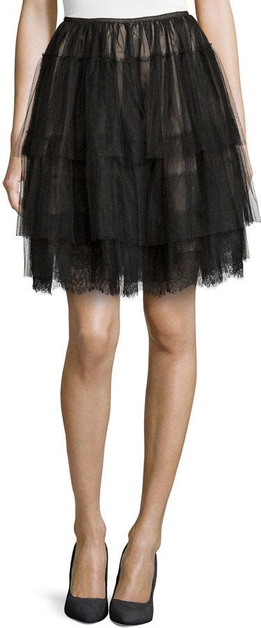 Lace Trimmed Tiered Tulle Skirt Black With Images Tiered Tulle