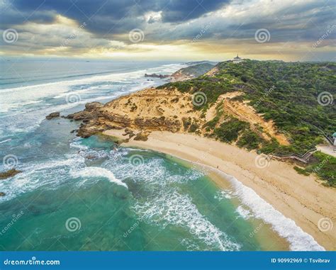 Aerial View Of Sorrento Ocean Beach Coastline And Coppins Lookout