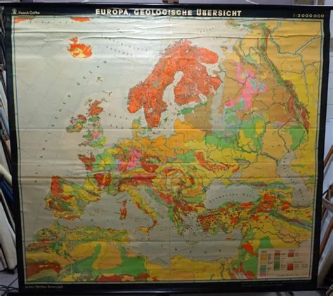 Vintage Rollable School Map Geological Survey Of Europe Wall Chart