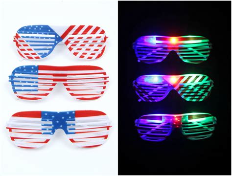 Light Up Usa America Glasses Flashing Led American Flag Light Up Sunglasses Assorted Colors 12