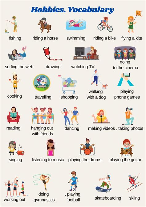 Hobbies Vocabulary List Worksheet English Lessons For Kids Learn