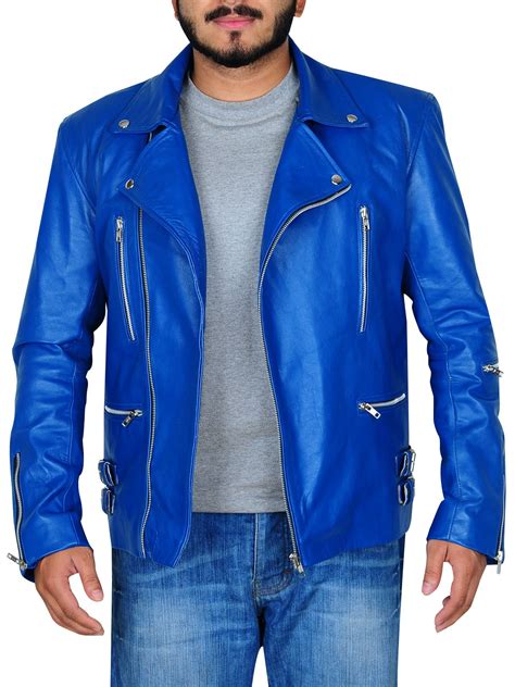 this super stylish brando leather jacket is made up 100 real leather its electric blue color