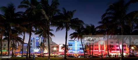 Panorama Of Nightlife On Ocean Drive South Beach Miami Florida High Res