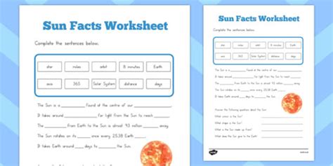 Sun Facts Worksheet Esl Sun Facts Teacher Made