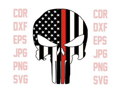 Firefighter Skull Clipart Vector Thin Red Line Svg Printable Etsy