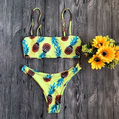 Women Swimwear Pineapple Print Ladies Bikini Beachwear Two Piece