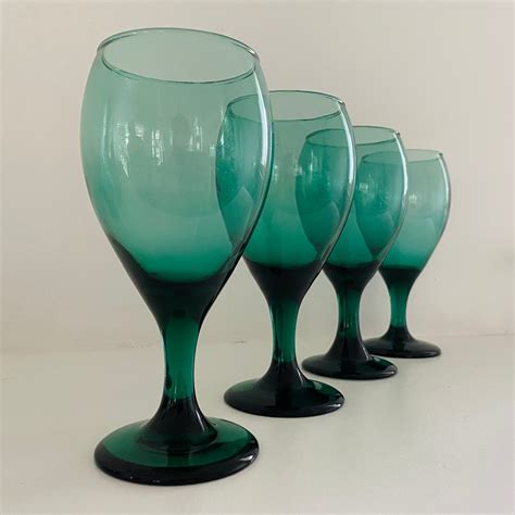 set of 4 vintage teal wine glasses etsy
