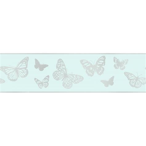 Fine Decor Glitz Butterfly Glitter Wallpaper Border Teal