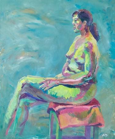 Acrylic GREEN SERIES A3 Female Nude Acrylic Painting Feminist Artwork
