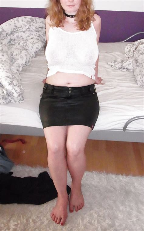 Porn Image Chubby Redhead Part Saggy Tits Leather Skirt Spread Legs