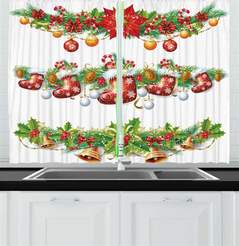 Christmas Season Kitchen Curtains 2 Panel Set Window Drapes 55" X 39