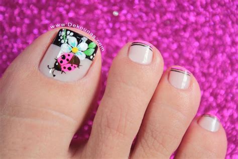 Decoración de uñas de los pies sencillas. Diseño de uñas Pies Mariquita y flores | DEKO UÑAS | Moda ...