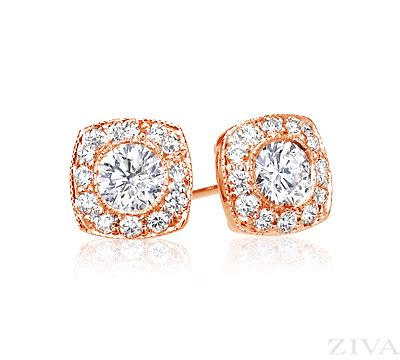 Rose Gold Bezel Set with Halo Diamond Earrings | Diamond earrings, Diamond studs, Diamond