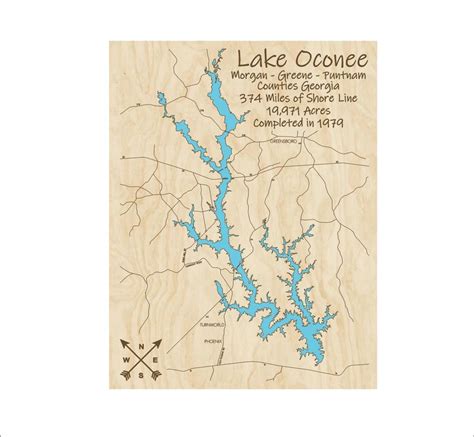 Lake Oconee Wood Map Multi Layered And Large Sized Etsy