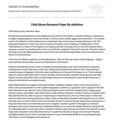 ⇉child Abuse Research Paper By Definition Essay Example Graduateway