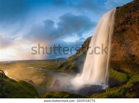 Seljalandsfoss Waterfall During Sunset Iceland Stock Photo Edit Now