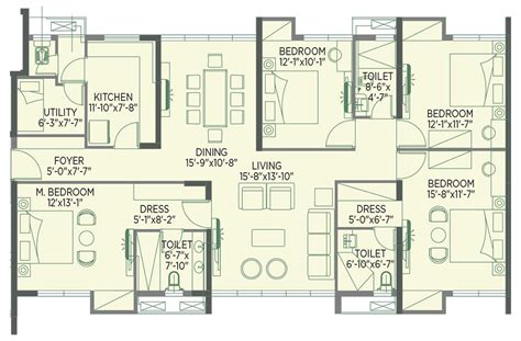 3 Bhk And 4 Bhk Apartment Floor Plan Furniture Drawin
