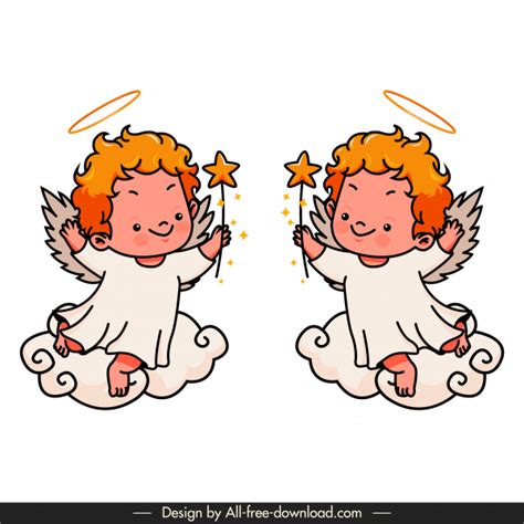 Angel Icons Mockup Sketch Cute Handdrawn Cartoon Characters Vectors