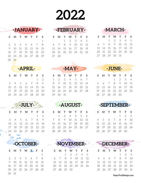 2022 Year Calendar Yearly Printable 2022 Calendar Printable Cute Free